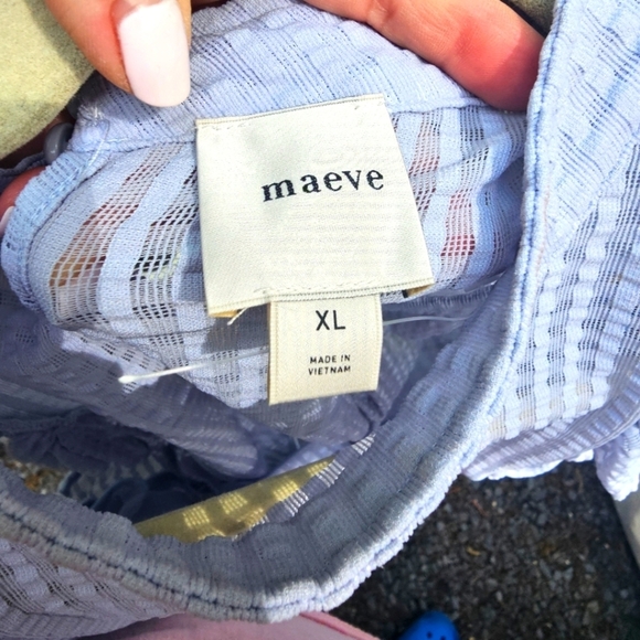 Maeve Cropped Ruffled Mesh Waffle Blouse - Picture 3 of 7